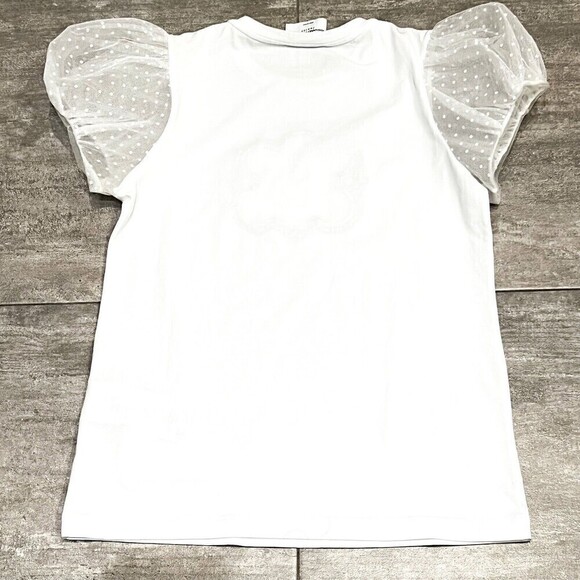 Ermanno Scervino Junior  White “E” Princess T Shirt With Tulle Sleeves Size XL - Picture 4 of 9